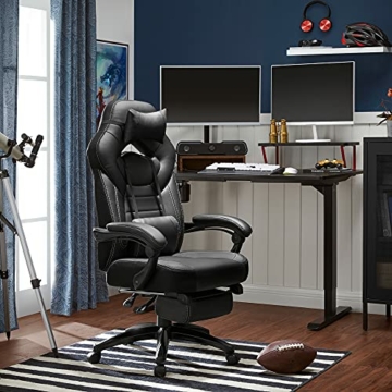 SONGMICS Gaming Stuhl, Bürostuhl mit Fußstütze, Schreibtischstuhl, ergonomisches Design, verstellbare Kopfstütze, Lendenstütze, bis zu 150 kg belastbar, schwarz OBG077B01 - 2