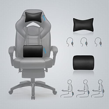 SONGMICS Gaming Stuhl, Bürostuhl mit Fußstütze, Schreibtischstuhl, ergonomisches Design, verstellbare Kopfstütze, Lendenstütze, bis zu 150 kg belastbar, schwarz OBG077B01 - 3