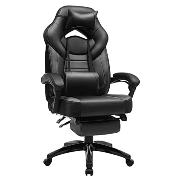 SONGMICS Gaming Stuhl, Bürostuhl mit Fußstütze, Schreibtischstuhl, ergonomisches Design, verstellbare Kopfstütze, Lendenstütze, bis zu 150 kg belastbar, schwarz OBG077B01 - 1