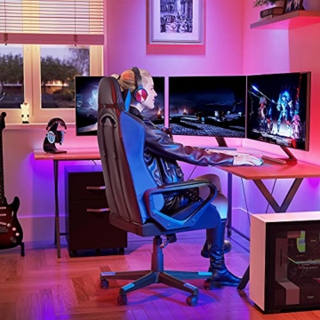 SONGMICS Gaming Stuhl, Schreibtischstuhl, Computerstuhl, Bürostuhl, abnehmbare Kopfstütze, Lendenkissen, höhenverstellbar, Wippfunktion, bis 150 kg belastbar, ergonomisch, schwarz-blau RCG011B02 - 2