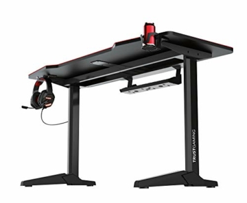 Trust XL Gaming Tisch (140 x 66 cm) GXT 1175 Imperius - Computer Tisch in Desk-Größe, Headset und Becherhalter, Kabelmanagementsystem, PC Schreibtisch - Schwarz - 5