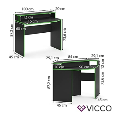 Vicco Gaming Desk Schreibtisch Kron Gamer PC Tisch Computertisch Bürotisch (Computertisch Set 3, Schwarz-Grün) - 3