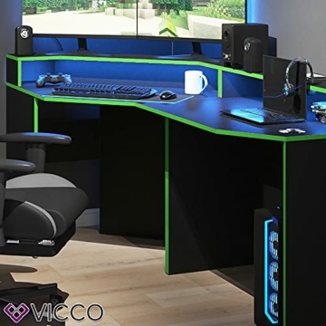 Vicco Gaming Desk Schreibtisch Kron Gamer PC Tisch Computertisch Bürotisch (Computertisch Set 3, Schwarz-Grün) - 5