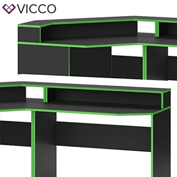 Vicco Gaming Desk Schreibtisch Kron Gamer PC Tisch Computertisch Bürotisch (Computertisch Set 3, Schwarz-Grün) - 6