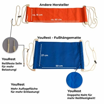 YouRest 27x50cm Fuß Hängematte für Tische bis 200cm - Höhenverstellbare Fußablage zur Entspannung am Schreibtisch - Extra breite Fußstütze zur Entlastung (Blau) - 3