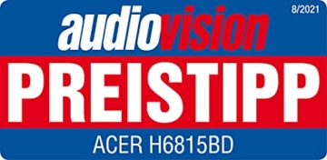 ACER H6815BD DLP Beamer (4K UHD (3.840 x 2.160 Pixel), 4.000 ANSI Lumen, 10.000:1 Kontrast, Keystone, 3 Watt Lautsprecher, HDMI (mit HDCP), Audio Anschluss) Heimkino - 10