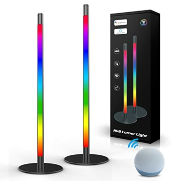 Alexa Lightbars(2er Pack), LED Ecklampe Stehlampe Wohnzimmer Gaming Deko, 16 Mio. RGB Dimmbar Nachttischlamp / Tischlampe für Wand/Zimmer/TV Nachrüsten Lampe, Sync mit Musik, Work mit Alexa &Google - 1
