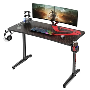 Amazon Brand – Umi Gaming Tisch, I Shaped Ergonomischer Gaming Schreibtisch PC Computertisch, Schwarz (120×60×75 cm) - 1