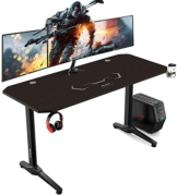 AuAg Gaming Tisch 140 cm, Groß Gaming Schreibtisch for PC Ergonomischer Gamer Tisch, Schwarz Computertisch mit Getränkehalter und Kopfhöreranschluss (140 X 60 cm) - 1