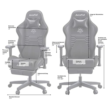 AutoFull Gaming-Stuhl Bürostuhl Schreibtischstuhl mit ergonomischer Lordosenstütze, PU-Leder im Racing-Stil, PC-Drehstuhl mit hoher Rückenlehne, verstellbar, mit Fußstütze, Schwarz - 7