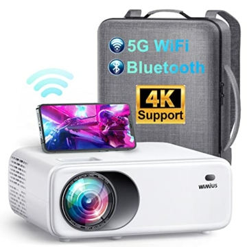 Beamer Full HD 5G WiFi Bluetooth, 9500 Lumen Native 1080P Beamer 4K Video Unterstützt WiMiUS W6 LED Heimkino WLAN Projektor mit Tragetasche, 350" Bildschirm, 4 Punkt/4D ±50° Trapezkorrektur, -50% Zoom - 1