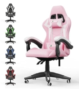 bigzzia Gaming Stuhl Ergonomisch - Gamer Stühle mit Lendenkissen + Kopfstütze Gaming Chair Höhenverstellbar Computerstuhl Bürostuhl für Erwachsene Mädchen Junge, Rosa - 1