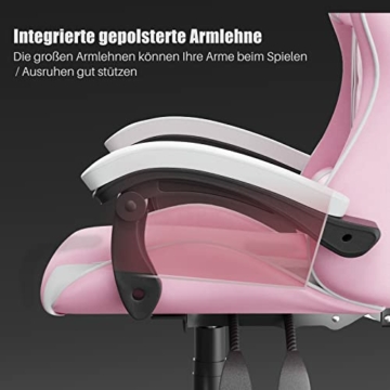 bigzzia Gaming Stuhl Ergonomisch - Gamer Stühle mit Lendenkissen + Kopfstütze Gaming Chair Höhenverstellbar Computerstuhl Bürostuhl für Erwachsene Mädchen Junge, Rosa - 5