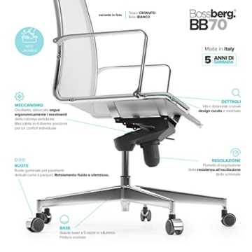 Bossberg BB70 Schreibtischstuhl - Bürostuhl, orthopädischer Bürostuhl, postural, Gebogene Rückenlehne, Stahlbürostuhl mit Rollen, für Arbeitszimmer und Computer (Chrom/Weiß) - 3