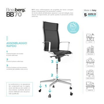 Bossberg BB70 Schreibtischstuhl - Bürostuhl, orthopädischer Bürostuhl, postural, Gebogene Rückenlehne, Stahlbürostuhl mit Rollen, für Arbeitszimmer und Computer (Chrom/Weiß) - 7