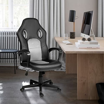 COMHOMA Bürostuhl Gaming Stuhl Gamer Racing Chair ergonomische drehstuhl Rückenlehne Office Stuhl Sitzhöhenverstellung PU Kunstleder Grau - 2