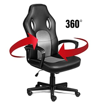 COMHOMA Bürostuhl Gaming Stuhl Gamer Racing Chair ergonomische drehstuhl Rückenlehne Office Stuhl Sitzhöhenverstellung PU Kunstleder Grau - 6