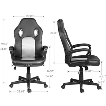 COMHOMA Bürostuhl Gaming Stuhl Gamer Racing Chair ergonomische drehstuhl Rückenlehne Office Stuhl Sitzhöhenverstellung PU Kunstleder Grau - 7