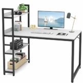 CubiCubi Schreibtisch, 120 x 60cm Groß Computertisch mit Regal rechts oder Links, Pc Gaming Tisch, Bürotisch fürs Büro Wohnzimmer, Stabil Stahlgestell schreibtische, Weiß - 1