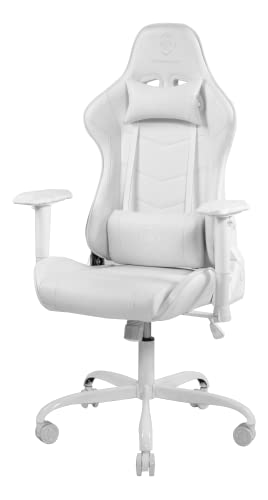 DELTACO Gaming Stuhl - PC Gaming-Stuhl mit Armlehne, hoher Rückenlehne und Kissen (Zocker Stuhl, Bürostuhl, ergonomisch, höhenverstellbar, PU-Leder, 110 Kg) Weiß - 1