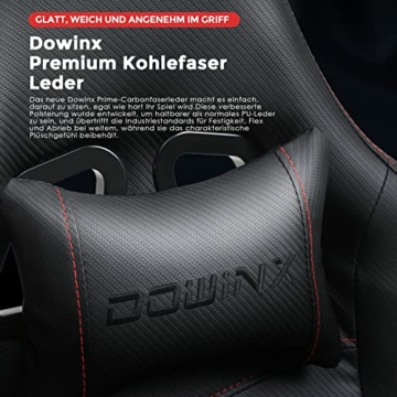 Dowinx Gaming Stuhl Ergonomischer Rennstil mit Massage Lendenwirbelstütze Bürosessel für Computer PU-Leder mit versenkbarer Fußstütze (Schwarz) - 6