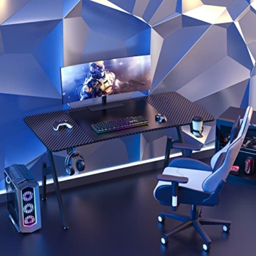 Ergonomischer Gaming-Schreibtisch, A-förmiger Gaming Tisch wasserdichte Kohlefaserplatte, PC-Tisch mit Getränkehalter, Kopfhörerhalter, schwarz - 2