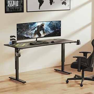 EUREKA ERGONOMIC Gaming Tisch 160 x 70 cm Höhenverstellbarer Schreibtisch,Großer manuell höhenverstellbarer Schreibtisch mit kostenlosem Mauspad,Controller-Ständer,Getränkehalter,Kopfhörerhake - 2