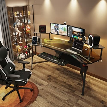 EUREKA ERGONOMIC Gaming Tisch, 182×76 cm Groß Gaming Schreibtisch mit Led ，Computertisch Mit Tastaturablage, Monitorständer, Kopfhöreraufhänger, Getränkehalter, für Home Office und Live-Streaming - 3