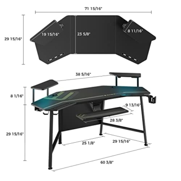 EUREKA ERGONOMIC Gaming Tisch, 182×76 cm Groß Gaming Schreibtisch mit Led ，Computertisch Mit Tastaturablage, Monitorständer, Kopfhöreraufhänger, Getränkehalter, für Home Office und Live-Streaming - 6