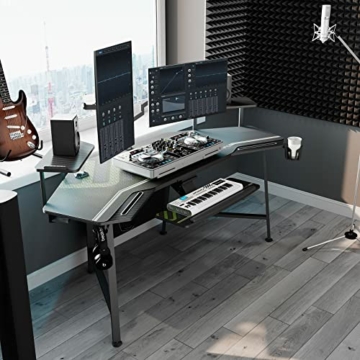 EUREKA ERGONOMIC Gaming Tisch, 182×76 cm Groß Gaming Schreibtisch mit Led ，Computertisch Mit Tastaturablage, Monitorständer, Kopfhöreraufhänger, Getränkehalter, für Home Office und Live-Streaming - 9