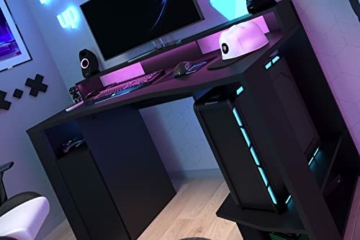 Gaming Tisch Gamer Computertisch Ergonomischer PC Schreibtisch LED-Beleuchtung mit Farbwechsel - 4