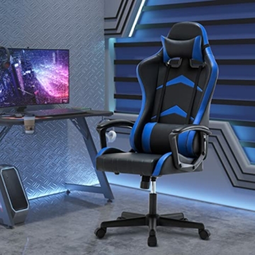 IntimaTe WM Heart Gaming Stuhl, Bürostuhl mit Verstellbarem Kopfkissen und Lendenkissen, Ergonomischer Schreibtischstuhl, Racingstuhl mit Hoher Rückenlehne Blau, 52D x 49W x 130H cm - 2