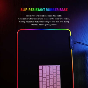 Itopfox RGB-Gaming-Mauspad, groß, dick (800 × 300 × 4 mm), erweitertes LED-Mauspad mit rutschfester Gummiunterseite, weiche Computer-Tastatur-Mauspad für MacBook, PC, Laptop, Schreibtisch - 5