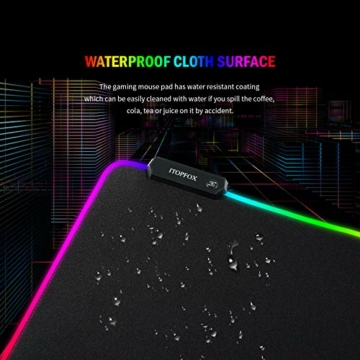 Itopfox RGB-Gaming-Mauspad, groß, dick (800 × 300 × 4 mm), erweitertes LED-Mauspad mit rutschfester Gummiunterseite, weiche Computer-Tastatur-Mauspad für MacBook, PC, Laptop, Schreibtisch - 6