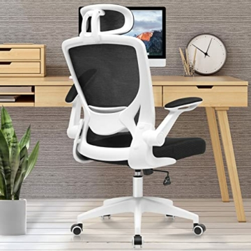 KERDOM Bürostuhl Ergonomisch, Atmungsaktiver Schreibtischstuhl mit Verstellbarer Kopfstütze, Armlehnen,Drehstuhl Wippfunktion bis 135°, Chefsessel aus Mesh - 1
