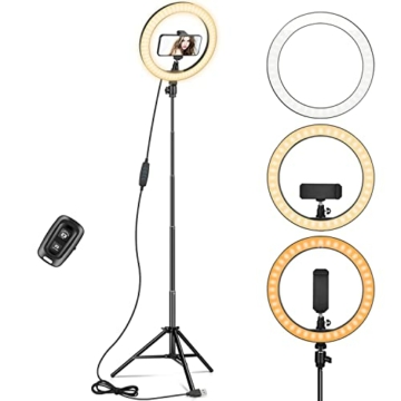 KIBTOY LED Ringlicht 10 Zoll mit 67 Zoll Stativständer & Handyhalter, Dimmbare Tischringlicht für YouTube-Videoaufnahmen, Selfie, Live-Stream, Makeup/Fotografie Kompatibel mit Smartphone - 1
