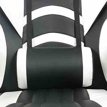 Melko Gamingstuhl Ergonomischer Bürostuhl mit Fußstütze in Schwarz Weiß Racing Stuhl Office Schreibtischstuhl Chefsessel Gaming Sessel Gamer Stuhl Racer Drehstuhl Sportsitz - 6