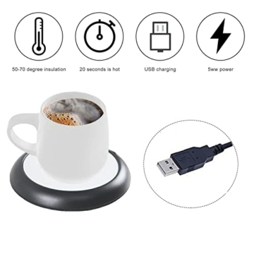 MQ USB-Tassenwärmer, Kaffeewärmer mit Rutschfester Unterseite, Teewärmer-Untersetzer für Zuhause, Büro, Schreibtisch (schwarz) - 2