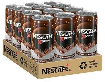 NESCAFÉ XPRESS Espresso Macchiato, trinkfertiger Iced Coffee Espresso Macchiato in der Dose für unterwegs, koffeinhaltig, 12er Pack (12 x 250ml) - 1
