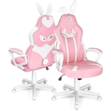 Pink Gaming Stuhl Bürostuh Computerstuhl PU-Leder Ergonomische Gamer Stühle mit Süßen Hasenohren und Schwanz Höhenverstellbar Lordosenstütze(Rosa) - 1