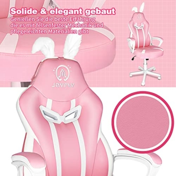 Pink Gaming Stuhl Bürostuh Computerstuhl PU-Leder Ergonomische Gamer Stühle mit Süßen Hasenohren und Schwanz Höhenverstellbar Lordosenstütze(Rosa) - 5