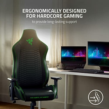 Razer Iskur X - Ergonomischer Gaming Stuhl (Schreibtischstuhl / Bürostuhl, Ergonomisches Design, Mehrlagiges Kunstleder, Polster aus hoch verdichtetem Schaumstoff) Schwarz/Grün | Standard - 2