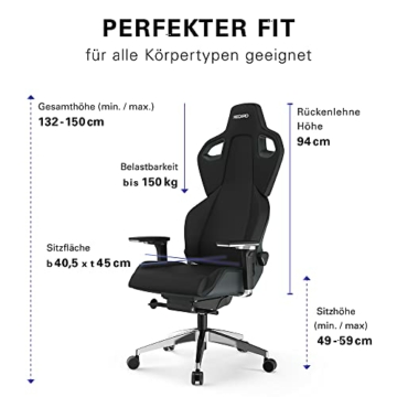 RECARO Exo FX Pure Black | Ergonomischer, hochwertiger Gaming Stuhl | Mit stufenloser Einstellung über Handräder | Made in Germany | Auch als Bürostuhl | TÜV Zertifiziert - 5