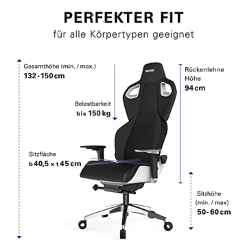 RECARO Exo Platinum Black & White | Ergonomischer, hochwertiger Gaming Stuhl | Mit stufenloser Einstellung über Handräder | Made in Germany | Auch als Bürostuhl | TÜV Zertifiziert - 5