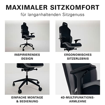 RECARO Rae Essential Black | Premium Gaming Stuhl mit Synchronmechanik | Ergonomischer Gaming Chair mit hochwertiger Verarbeitung, dezentem Design, auch als Bürostuhl - 3