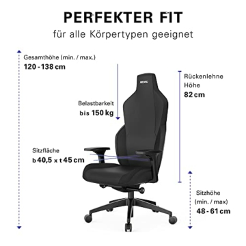RECARO Rae Essential Black | Premium Gaming Stuhl mit Synchronmechanik | Ergonomischer Gaming Chair mit hochwertiger Verarbeitung, dezentem Design, auch als Bürostuhl - 5