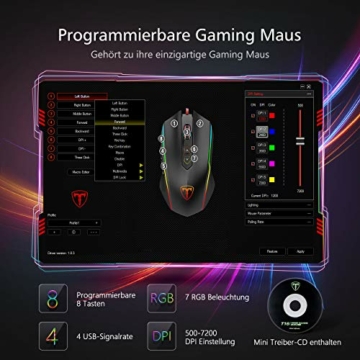 RGB Gaming Maus,Vollion PC Gamer Maus mit 8 Programmierbare Tasten 7200DPI/RGB-Beleuchtung/Anpassbare Spielprofile,USB-Wired Maus mit ergonomisches Design für MMO, MOBA oder FPS Games für PC/Mac - 2