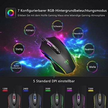 RGB Gaming Maus,Vollion PC Gamer Maus mit 8 Programmierbare Tasten 7200DPI/RGB-Beleuchtung/Anpassbare Spielprofile,USB-Wired Maus mit ergonomisches Design für MMO, MOBA oder FPS Games für PC/Mac - 3