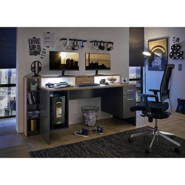 Stella Trading Highscore 4 Tisch Optik, Gaming Schreibtisch mit Schublade und LED-Beleuchtung, Holzwerkstoff, Artisan Eiche/Grau, 182 x 92 x 70 cm - 4