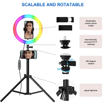 TOGUARDME 10'' RGB Ringlicht mit Ständer und Handyhalter, dimmbares Selfie Ringlicht mit 35 Farben und Fernauslöser für Makeup/LiveStream/YouTube/Tiktok/Fotografie, kompatibel mit iOS/Android - 4